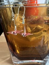 Hand Made Japanese Origami Pink Bird Drop Earring