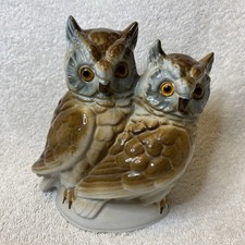 Vintage Porcelain Perfume Owl Lamp Pair of Owls With Black & Orange Eyes