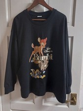 Tu Walt Disney Black Bambi Thumper Long Sleeve Sweatshirt Casual Work Size Uk 22