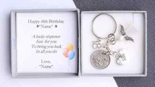 Personalised 18th Birthday Lucky Sixpence Charm Novelty Keyring - Gift for Him