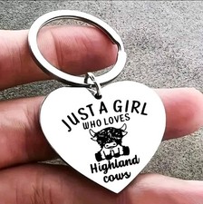 Just a girl who loves Highland Coo Cow Keyring Handcrafted Gift Scottish Fashion