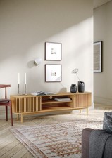 Oak TV Unit 180cm Linea Large Slatted Media Cabinet Stand Modern Scandinavian