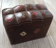 Vintage embossed genuine leather Italian playing cards holder card storage box