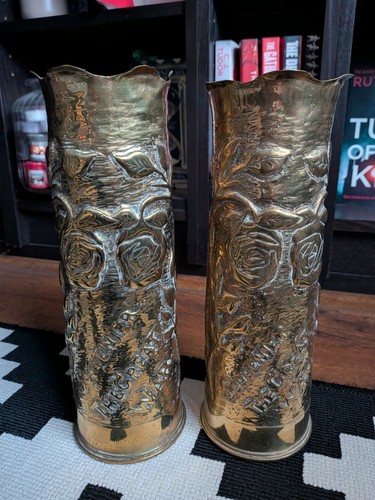 Pair ww1 brass trench art - pair,