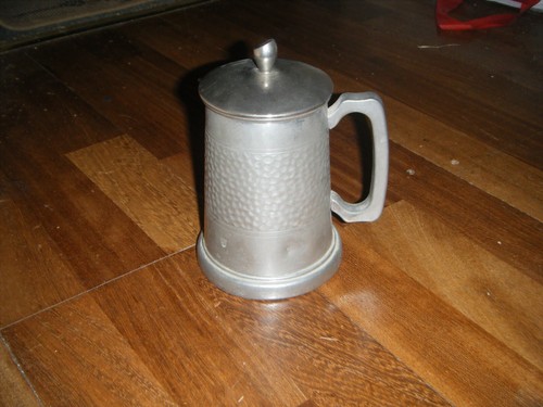 Vintage pewter tankard with - tankard,