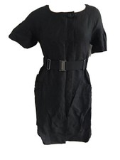 H&M TREND BLACK LINEN MIX BELTED SHIRT DRESS UK 6-8 EU 34-36 US 2-4 XS BNWT