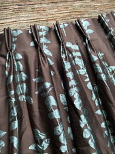 Huge INTERLINED Curtains W128xD90" Long Bespoke PAIR Leaf Trail Chocolate Brown