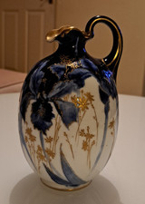Doulton Burslem Antique Victorian Flow Blue + Gilt Iris Jug signed Midwinter  