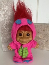 Vintage Russ 5” Troll Doll Pink Dinosaur Dragon costume with Red Hair Rare
