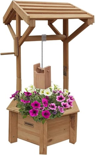 Wooden wishing well planter - wooden,
