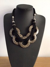Marks & Spencer chunky black snake print bead pendant necklace costume jewellery