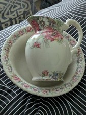 Ladies Old Pot Jug and Wash Bowl Made by Enlish Potters Stamped On Bottom