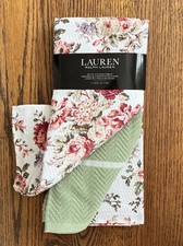 New  Set of 3 Ralph Lauren Kitchen Towels Dish Towel Cotton Floral Pink Green