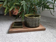 RARE Vintage Portmeirion green Totem Cheese Dome 1960s with Dish And Board 