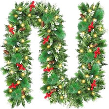 6/9/12FT Pre Lit Christmas Garland w/LED Lights Door Wreath Xmas Fireplace Decor