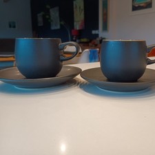 Denby Jet Espresso Coffee Cup & Saucer - Black x 2 vgc