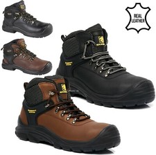 Mens Leather Waterproof Safety Boots Toe Cap Steel Work Wide Ankle Hiker Shoes 