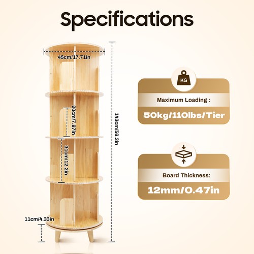 Tiers rotating book shelf - rotating,