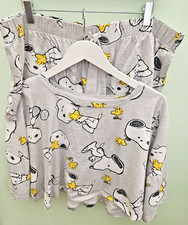 Primark X Snoopy Peanut Grey Pyjamas Shorts Crop Tee Womens Uk 18-20 XL