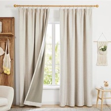 Deconovo Faux Linen Total Blackout Curtains Energy Saving Shade Drapes 66*160cm