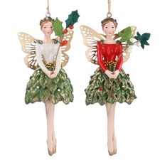 Holly Fairy Gisela Graham Christmas Tree Decoration Resin Red Gold Green Ivy x 2