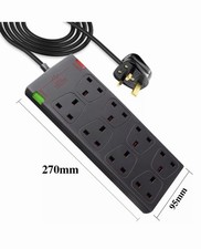 Surge Protected Mains Extension Lead UK Power Cable Plug 8 Socket 5 Metre  