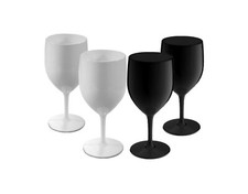Plastic Black & White Wine Glasses Unbreakable  & Reusable for Bars & Gardens