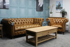 CERATO ANILINE LEATHER BRETBY, CHESTERFIELD 2 SEATER SOFA & ARMCHAIR