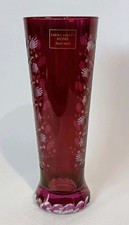 Laura Ashley Handmade Bohemian Cranberry Glass Vase With Floral Etching 7cm Tall