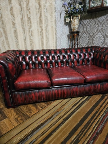 Oxblood leather chesterfield - oxblood,