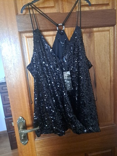 Ladies black sequin top size - top,