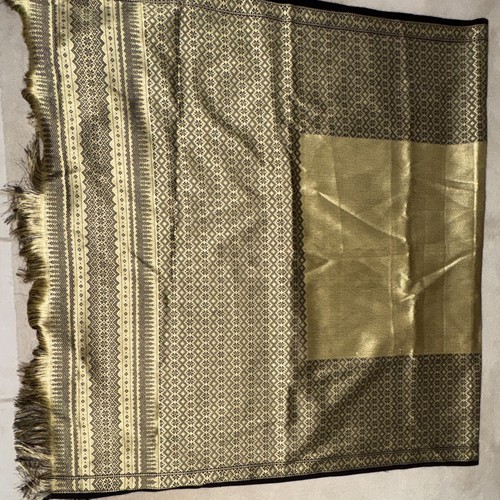 Gold black geometric satin - &,