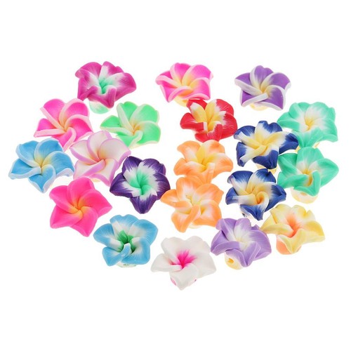Clay plumeria flower beads - 20,