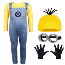 Minions Cosplay Halloween Costume Adults Kids Fancy Dress Beanie Glove Glasses *