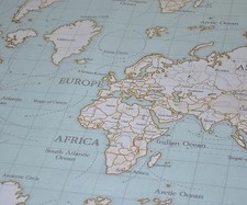 Fryetts World Map Duckegg 100% Cotton Fabric
