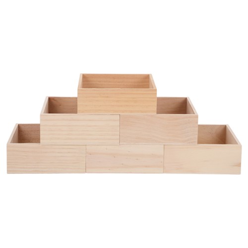6pcs rustic square wood boxes - 6pcs,
