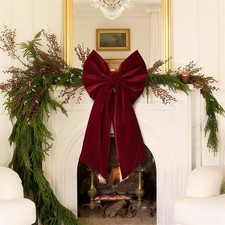 90cm Large Velvet Bowknot Christmas Tree Topper Retro Wine Red Bow Ornament UK