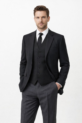 Black piece herringbone suit - black,