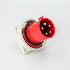 ROLEC 63 Amp 5 Pin Red Panel Mount Inlet Plug 415V IP67 Waterproof 3 Phase