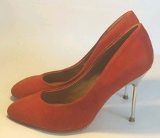 RIVER ISLAND SIZE 4 BURNT ORANGE SUEDE COURT SHOES.    G2/103025/48A