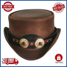 Brown Leather Top Hat with
