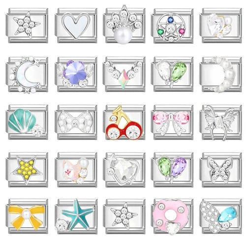 Silver zircon italian charms - silver,