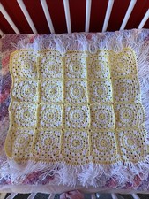Handmade Crochet White And Yellow Baby Blanket