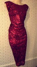 ✨ Phase Eight 'Angele' Red Sequin Pencil Wiggle Xmas Party Evening Dress Size 20