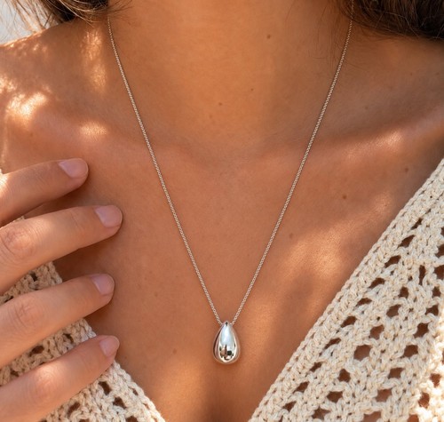Silver teardrop pendant - silver,