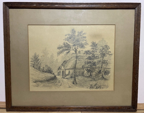 Antique pencil drawing signed - pencil,