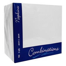 Combinations White Paper Napkins Disposable Serviettes 3 Ply 40 cm x 40 cm