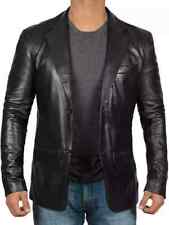 Men's Genuine Lambskin Leather Blazer Jacket Coat Black Slim Fit With Free Ship
