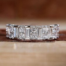 2 Ct Baguette Diamond Half Eternity Engagement Band Ring 14K White Gold Finish