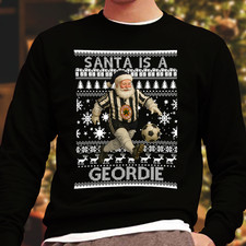 Santa Is a Geordie Newcastle Utd Black Christmas Jumper Kids & Adults Sizes Toon